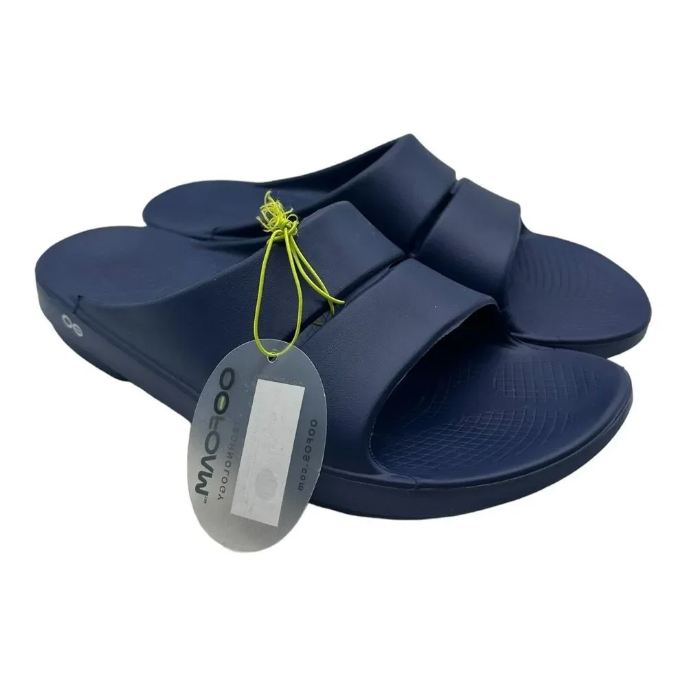 OOFOS OOahh Comfort Slide Sandals Men's Size 13 Navy Blue Slip On NWT‎ B Grade